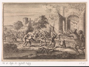 Oproer te Brussel, waar boeren na mishandeling door Spaanse soldaten de wacht aan de Schaerbeekse poort verjagen en het wachthuis in brand steken, 1670