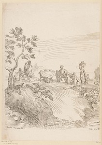 Optocht in een landschap met een brug (linkerdeel)