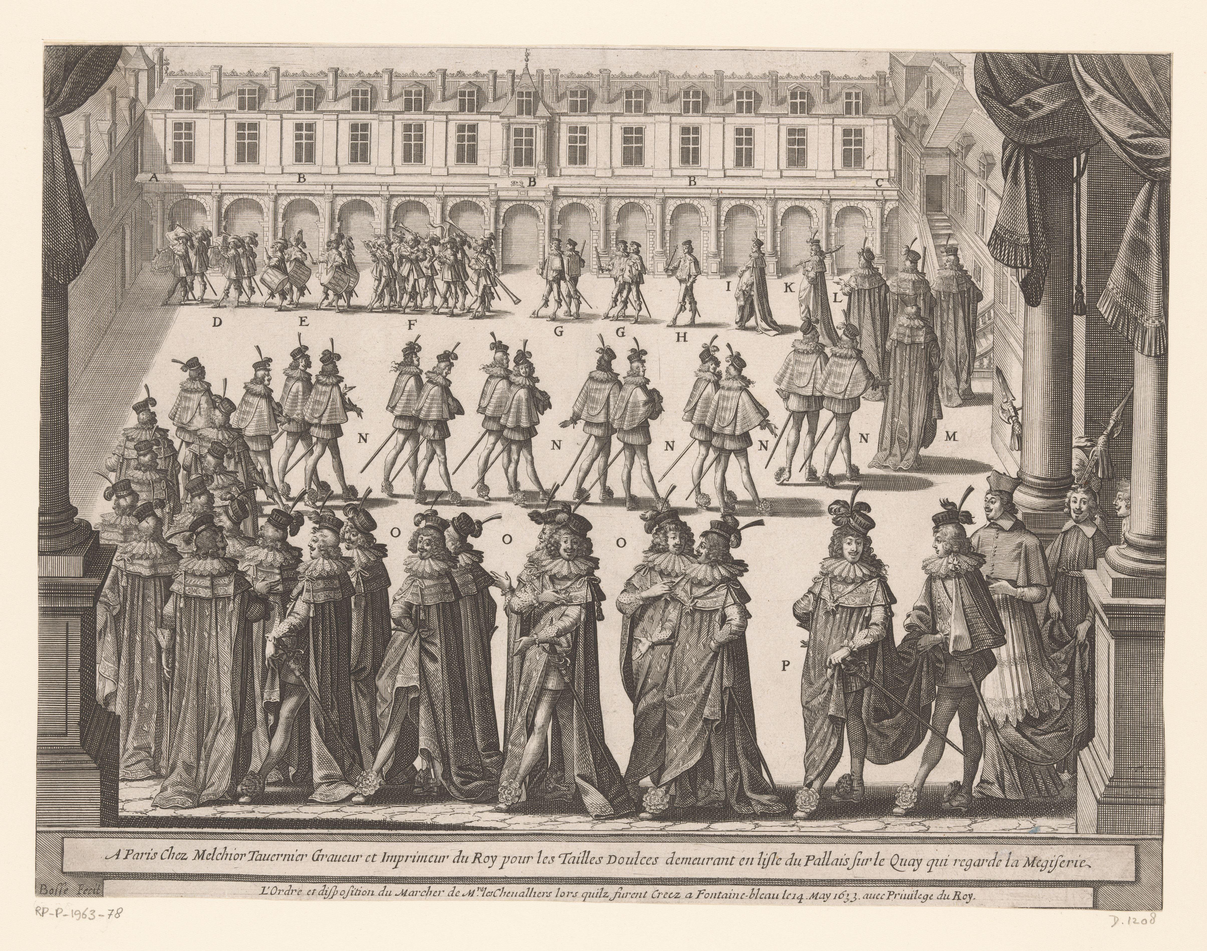 Optocht van ridders van de Orde van de Saint-Esprit op de binnenplaats van Fontainebleau by Abraham Bosse
