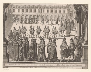 Optocht van ridders van de Orde van de Saint-Esprit op de binnenplaats van Fontainebleau