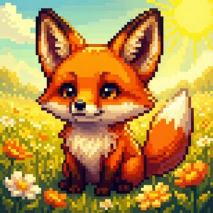 Orange Fox in Flowers