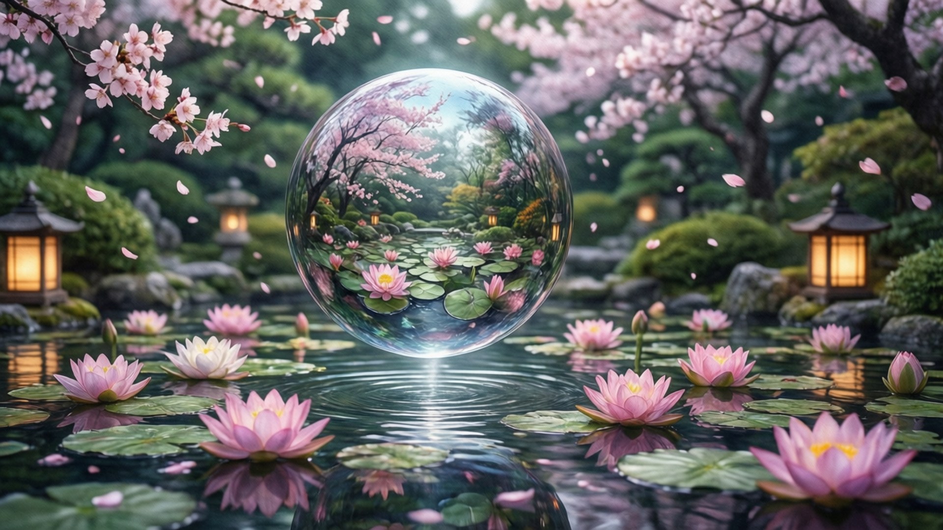 Orb in Japanese Garden by Wallpapers.art Studio