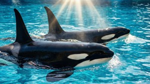 Orcas in Turquoise Depths