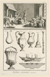 Orfevrerie Grossier, Ouvrages, Plate I from "Encyclopédie ou Dictionnaire Raisonné des Sciences, des Arts et des Métiers"