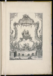 Ornament Panel with a Double Cartouche Showing a River God, a Nymph, and a Fountain
