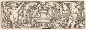 Ornament with a Vase Between Two Genii