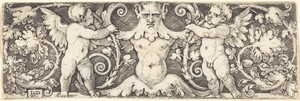 Ornament with Male Half Figure Between Two Genii