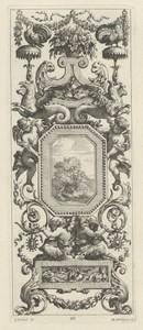 Ornamental Panel Surmounted by a Basket of Flowers and a Garland