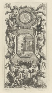 Ornamental Panel Surmounted by a Bust of a Woman and Two Putti with Flaming Trumpets