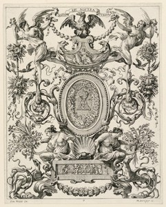 Ornamental Panel Surmounted by an Eagle and the Motto NATOS ET NOSTRA TUEMUR, plate 7 from the Livre de Diverses Grotesques peintes dans le Cabinet et Bains de la Reyne Regente, au Palais Royale