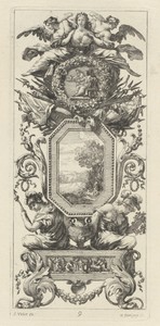 Ornamental Panel Surmounted with Two Figures Leaning on the Bust of a Woman