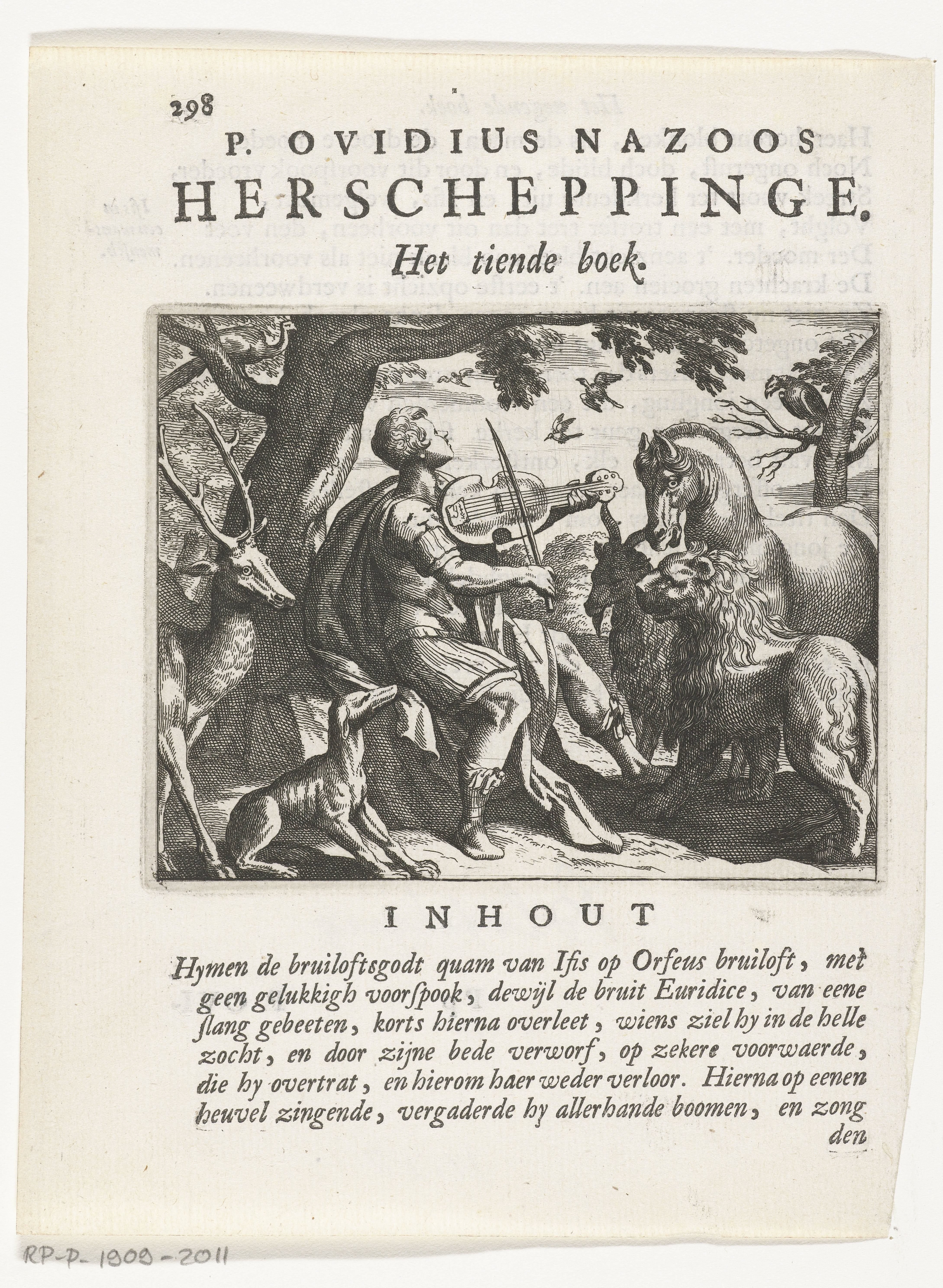 Orpheus betovert de dieren met zijn muziek by Abraham Bloteling