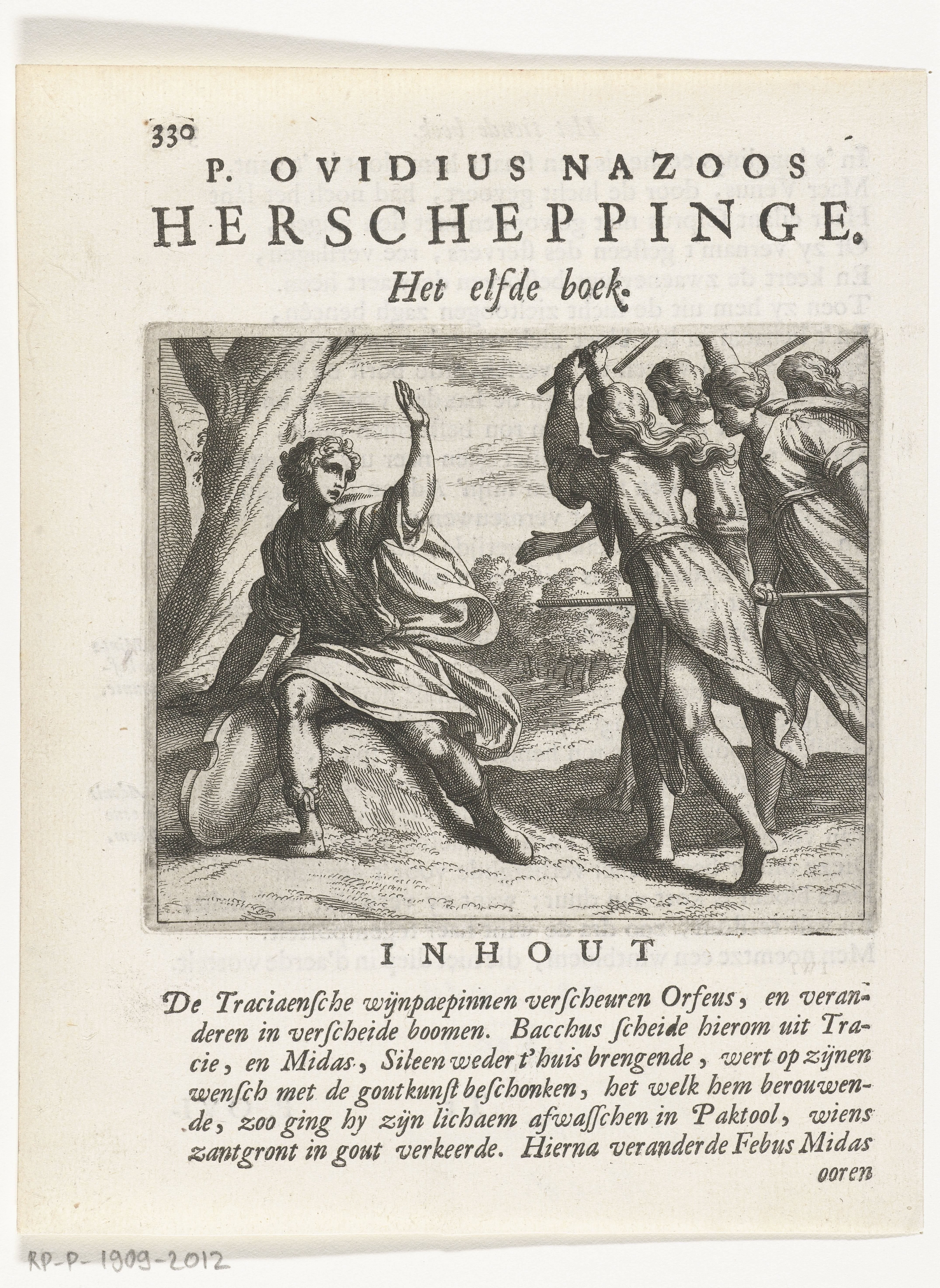 Orpheus wordt aangevallen door een groep vrouwen by Abraham Bloteling