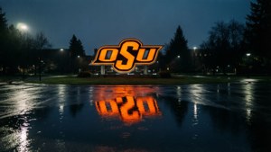 OSU Sign Rainy Night
