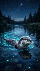 Otter in Starlit River