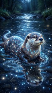 Otter in Starlit River