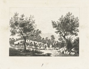 Ottomaanse ruiterstoet bij een hoge berg
