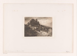 Oude burcht en huizen aan een rivier