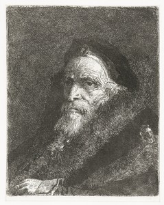 Oude man in bontmantel