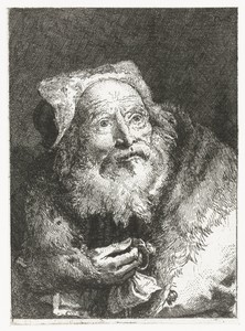 Oude man met armband in hand