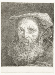 Oude man met baard en baret