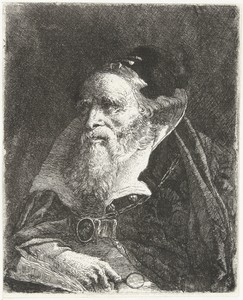 Oude man met boek en vergrootglas