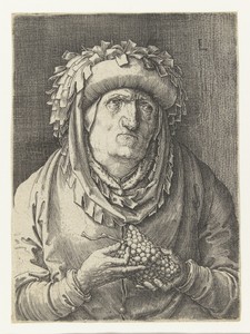 Oude man met druiventros