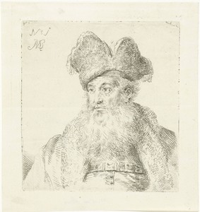 Oude man met een bontmuts met een gespleten opstaande rand