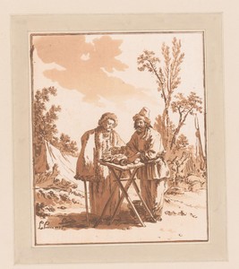 Oude man of vrouw bij een verkoper van gebak