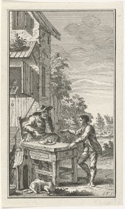 Oude vrouw biedt jongen een ei aan