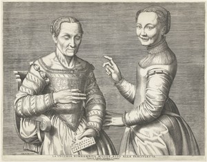 Oude vrouw doet het jonge meisje lachen