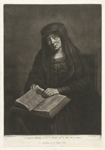 Oude vrouw met bijbel op de schoot, mogelijk de moeder van Rembrandt
