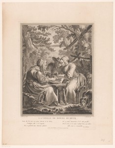 Oude vrouw met jong koppel in een tuin
