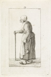 Oude vrouw met stok