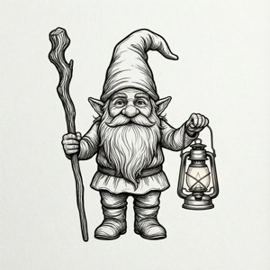 Outline Gnome with Lantern