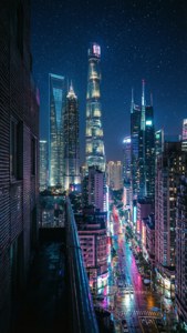 Outlook of Neon City Skyline