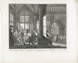 Overhandiging van het Smeekschrift der Edelen aan de landvoogdes Margaretha van Parma, 1566