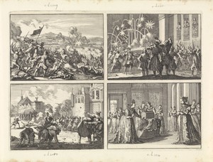 Overwinning der Zweden op het leger van de keizer bij Wittstock, 1636 / Koning Ladislas VI van Polen raakt gewond terwijl hij vanuit zijn paleis een vuurwerk aanschouwt, 1636 / Oproer te Lublin tijdens de begrafenis van een niet-katholiek, 1632 / Praagse vrouwen bieden koningin Elisabeth een wieg en kleren aan voor haar te verwachten kind, 1619