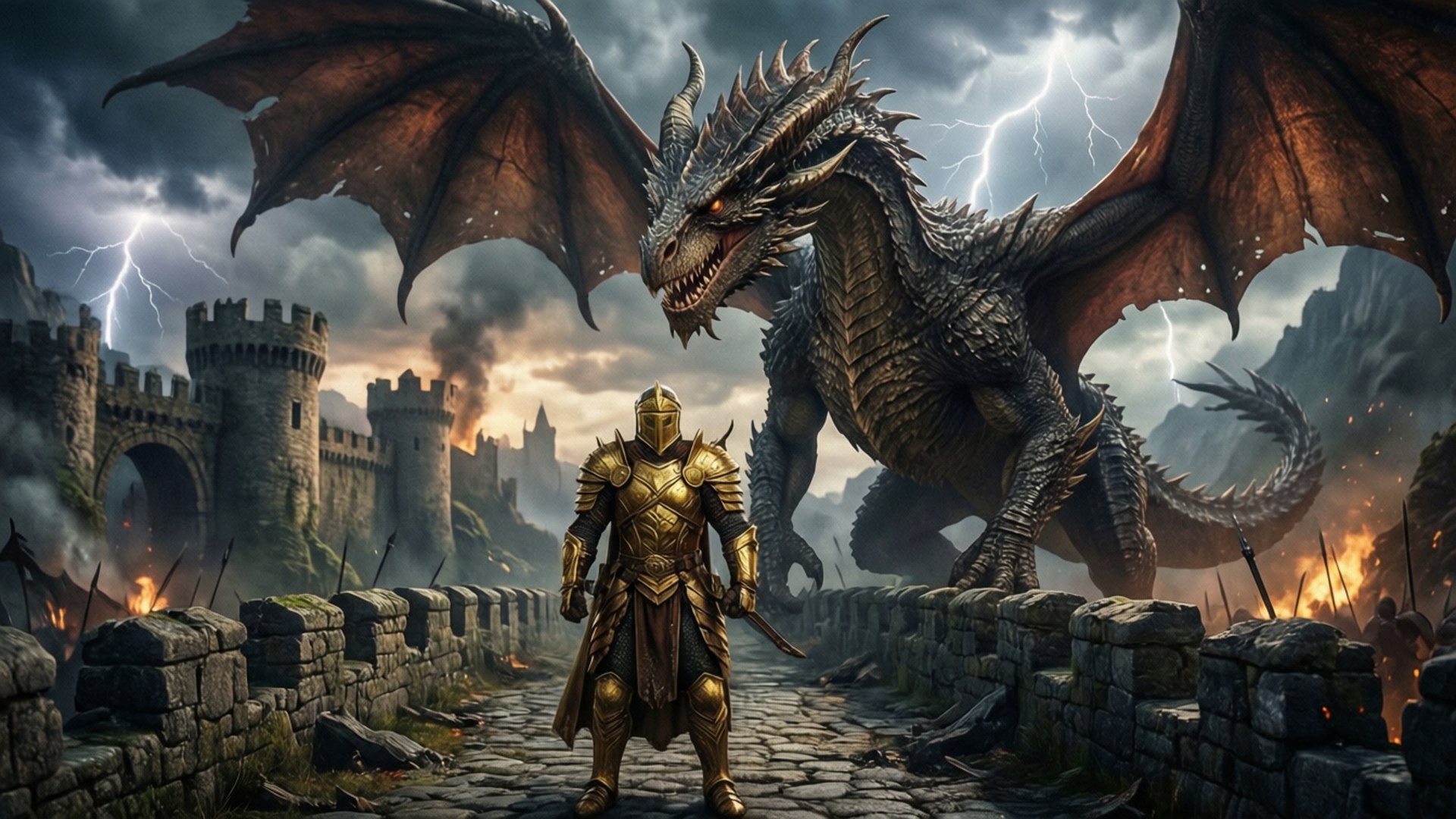 Overworld Dragon Battle by Wallpapers.art Studio