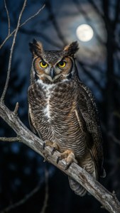 Owl in Moonlit Night