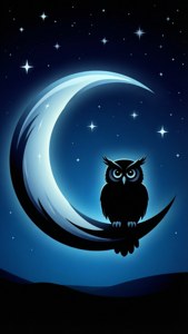 Owl on Crescent Moon