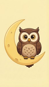 Owl on Crescent Moon