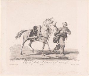 Paard bij de teugels geleid door Oosterse man
