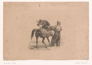 Paard en staande man in Ottomaanse kledij