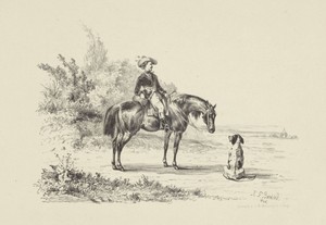 Paard met ruiter en hond