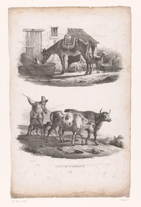 Paard met twee geiten en herder met twee stieren