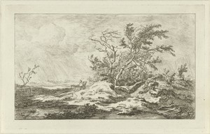 Paard met wagen in een landschap