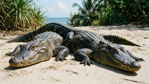 Pair of Basking Alligators