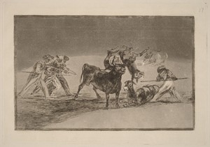 Palenque de los moros hecho con burros para defenderse del toro embolado (The Moors Use Donkeys as a Barrier to Defend Themselves against the Bull Whose Horns have been Tipped with Balls)
