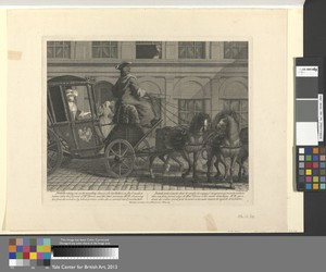 Pamela setting out in the travelling Chariot (for her Father's as She is made to believe) takes her farewel of Mrs. Jervis, and the other servants; Mr. B. observing her from the window; by whose private order she is carried into Lincolnshire